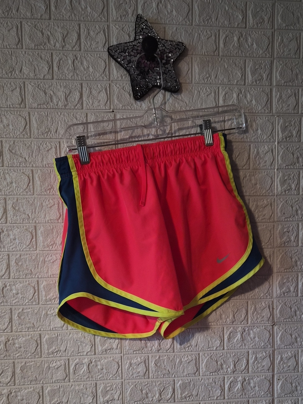 Nike Women’s Neon Pink Athletic Shorts with Navy & Yellow Trim